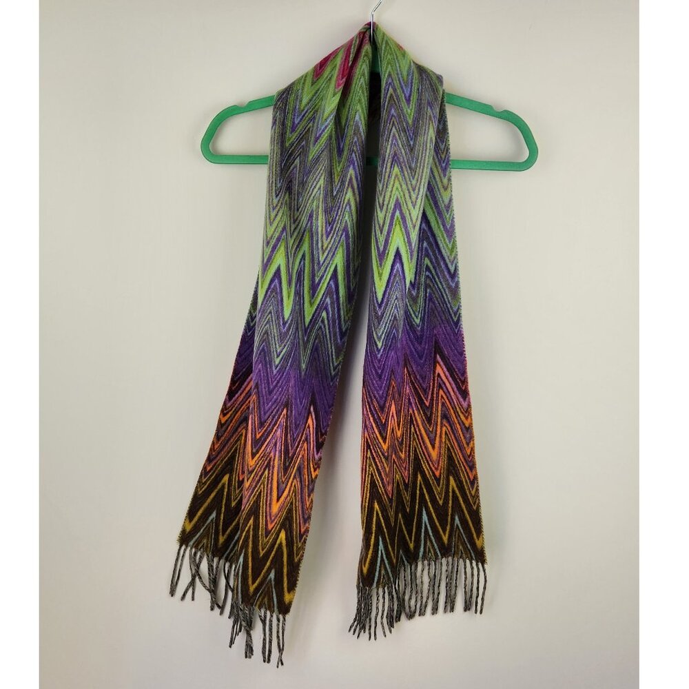 V. Fraas Cashmink Soft Colorful Zigzag Fringe Scarf